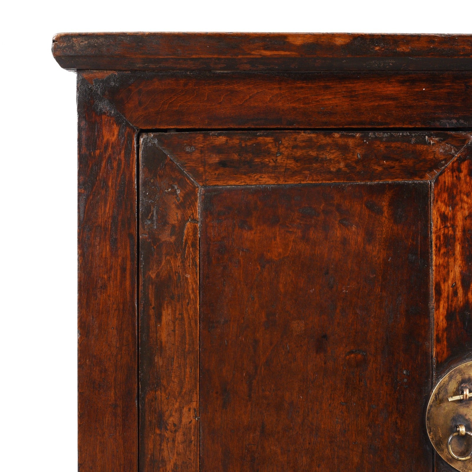 Corner Detail From Antique Chinese Walnut  Cabinet From Gansu | Indigo Antiques