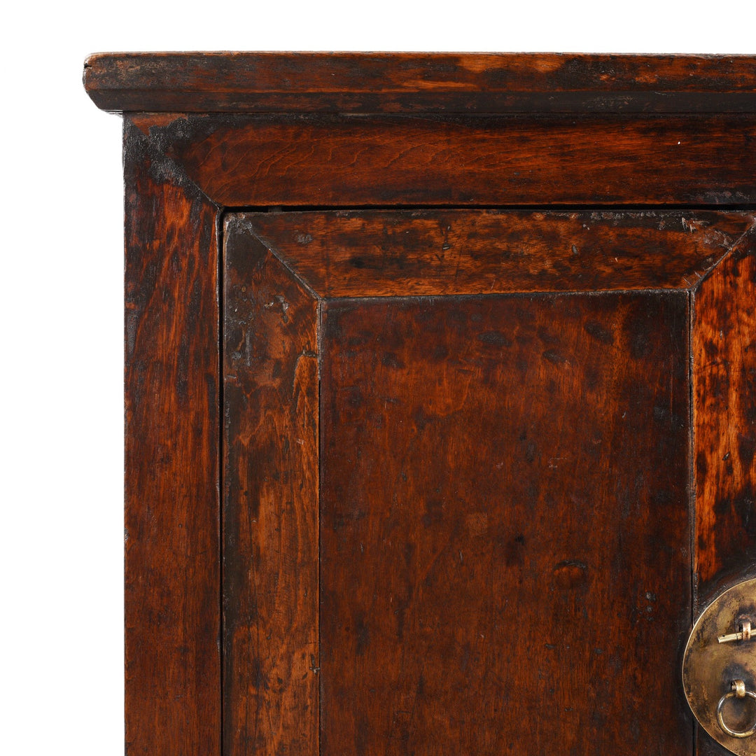 Corner Detail From Antique Chinese Walnut  Cabinet From Gansu | Indigo Antiques