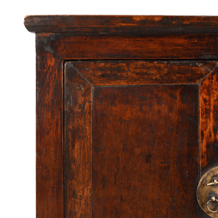 Corner Detail From Antique Chinese Walnut  Cabinet From Gansu | Indigo Antiques