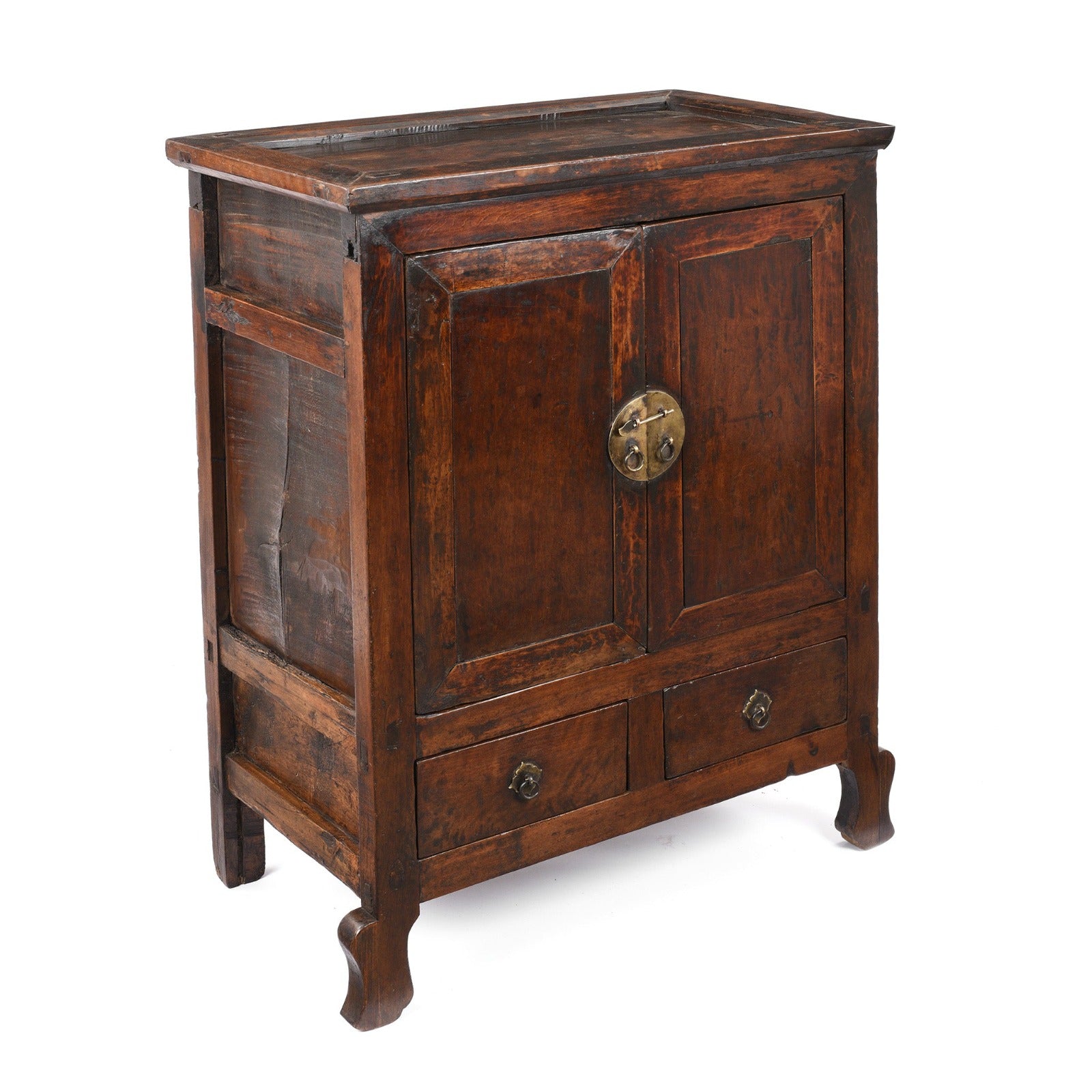 Angled View Of Antique Chinese Walnut  Cabinet From Gansu | Indigo Antiques