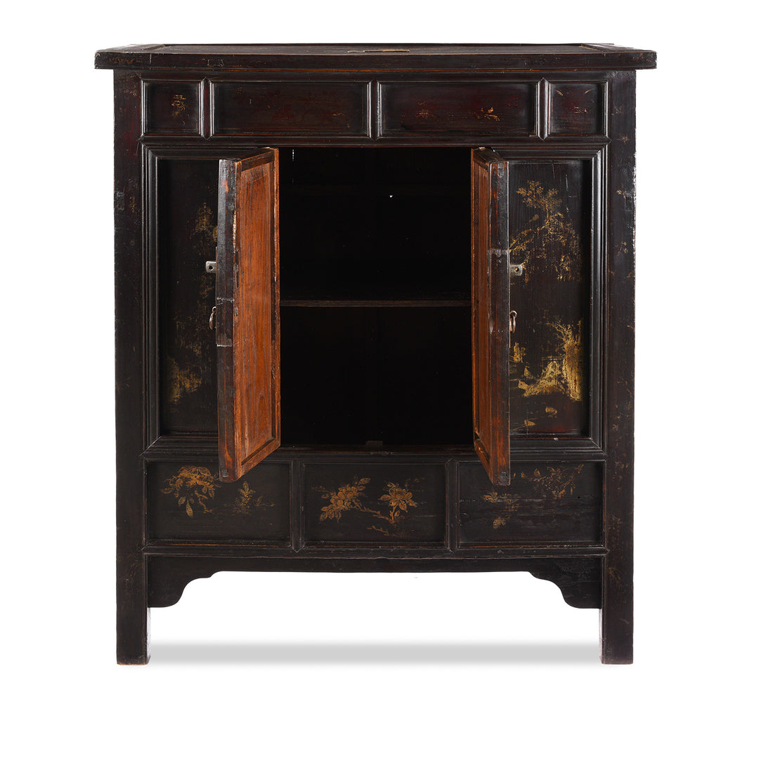 Open Doors View Of Antique Chinese Black Lacquer Wedding Cabinet | Indigo Antiques