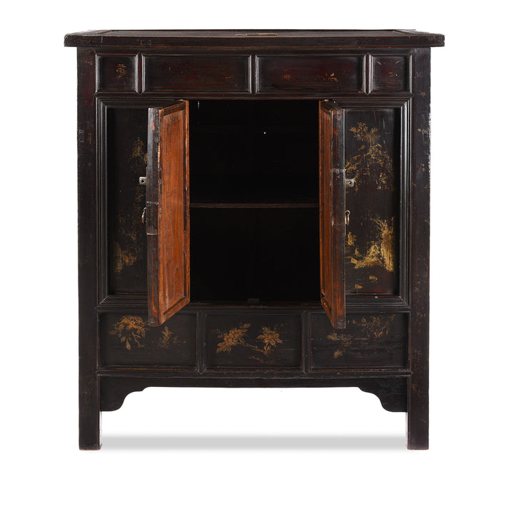 Open Doors View Of Antique Chinese Black Lacquer Wedding Cabinet | Indigo Antiques