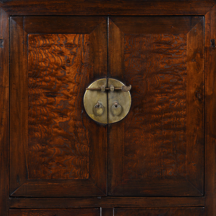 Burr Grain Detail On Doors Of Burr Mulberry And Poplar Cabinet From Gansu With Original Brass Hardware