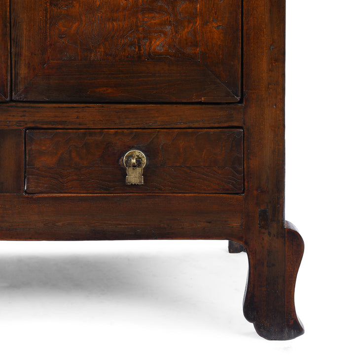 Leg Detail From Burr Mulberry And Poplar Cabinet From Gansu With Original Brass Hardware