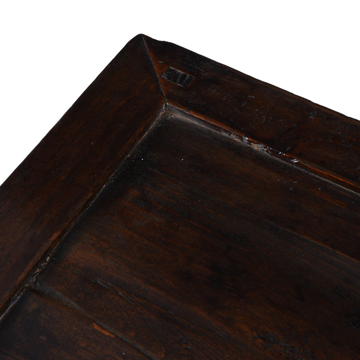 Corner Detail From Top Of Burr Mulberry And Poplar Cabinet From Gansu With Original Brass Hardware
