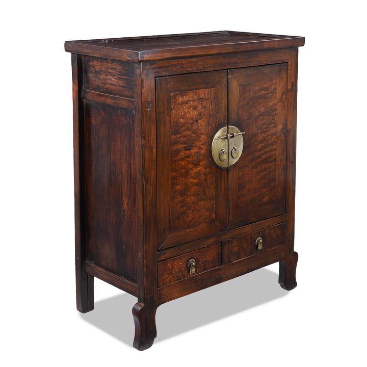 Angled View Of Burr Mulberry And Poplar Cabinet From Gansu With Original Brass Hardware