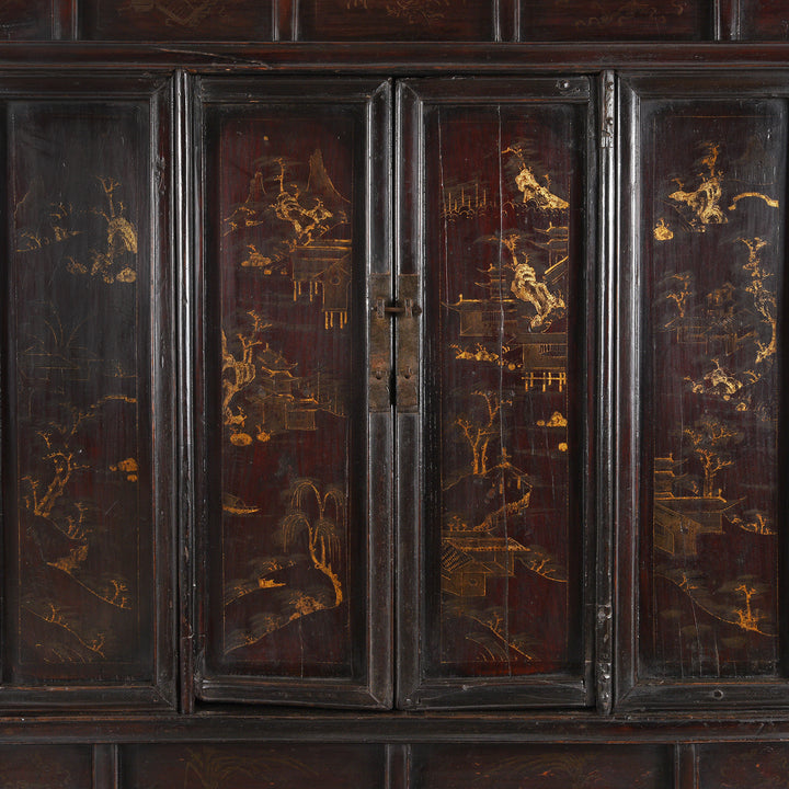 Doors Detail From Antique Chinese Black Lacquer Wedding Cabinet | Indigo Antiques