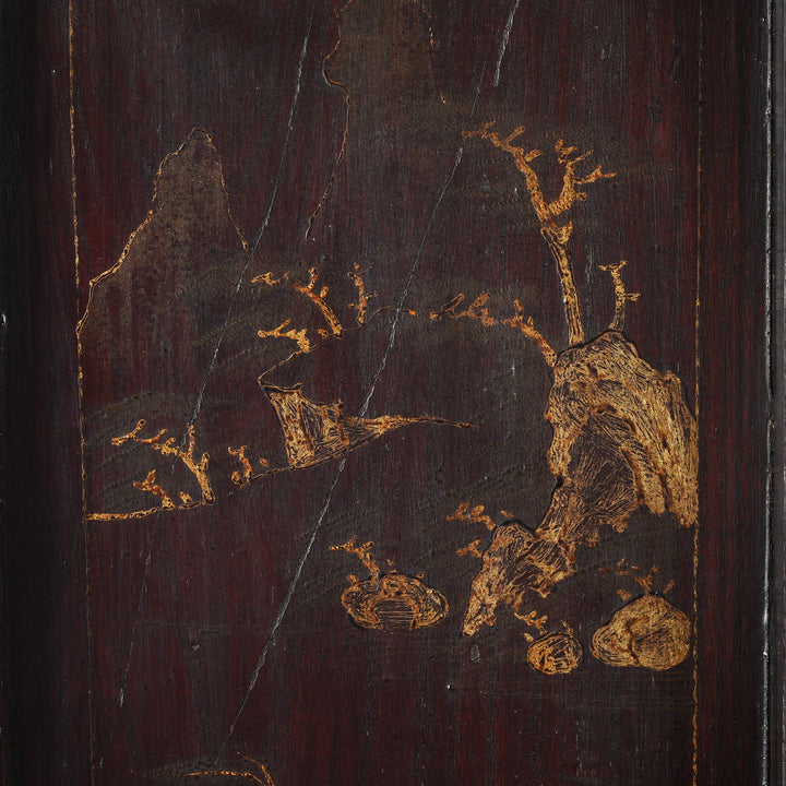 Landscape Design Detail From Antique Chinese Black Lacquer Wedding Cabinet | Indigo Antiques