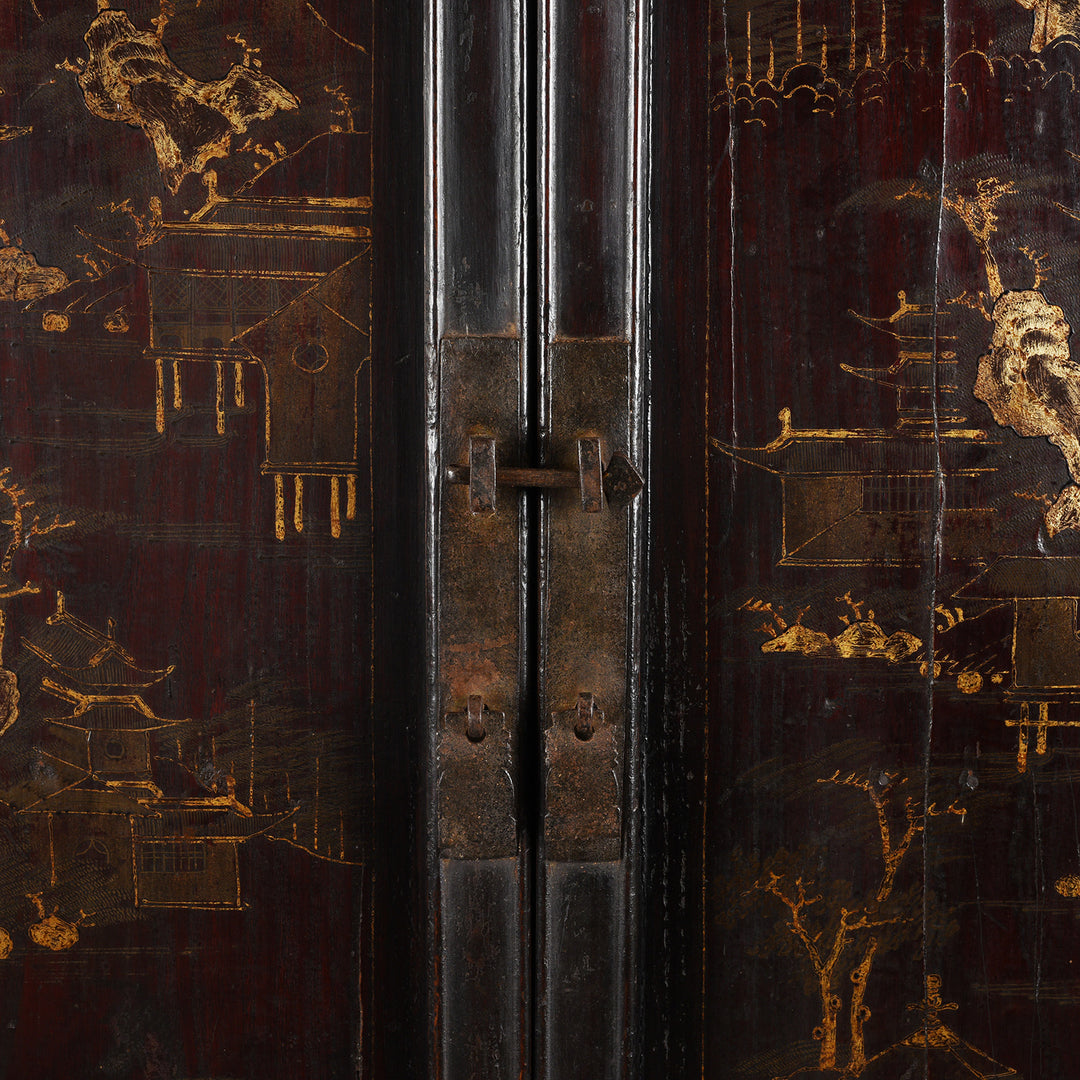 Latch Detail From Antique Chinese Black Lacquer Wedding Cabinet | Indigo Antiques