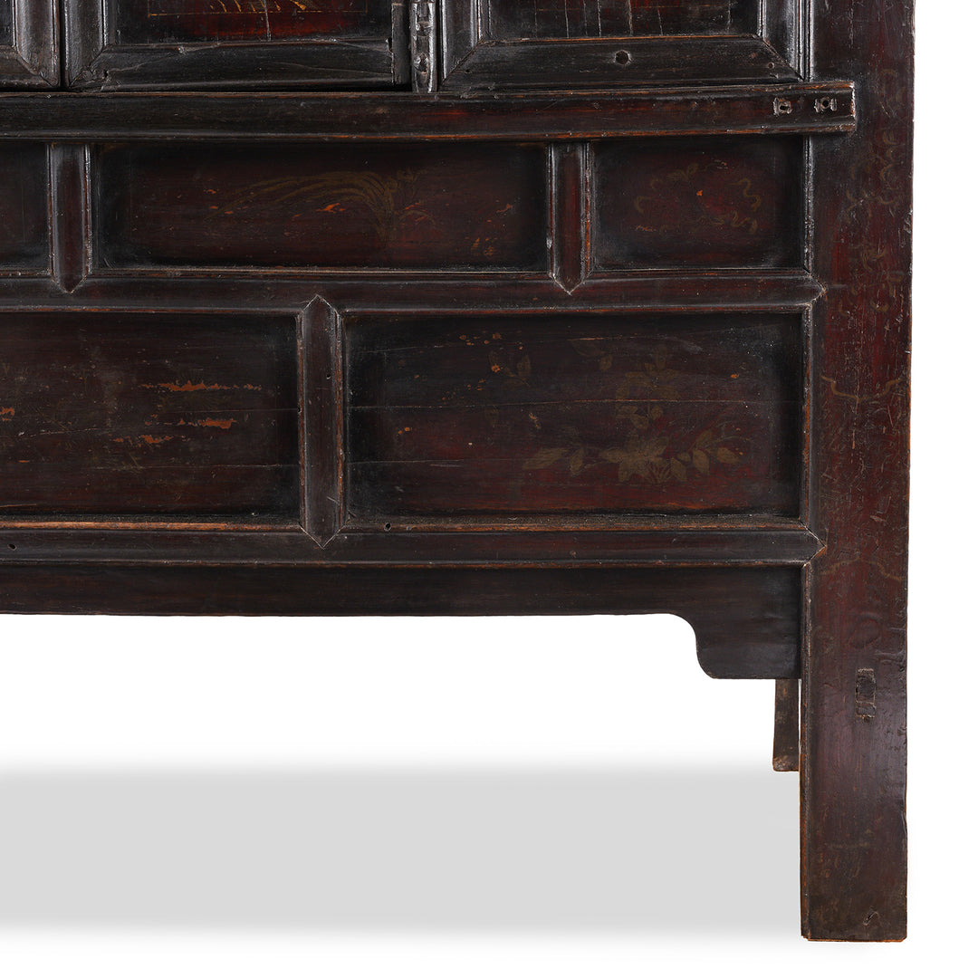 Leg Detail From Antique Chinese Black Lacquer Wedding Cabinet | Indigo Antiques