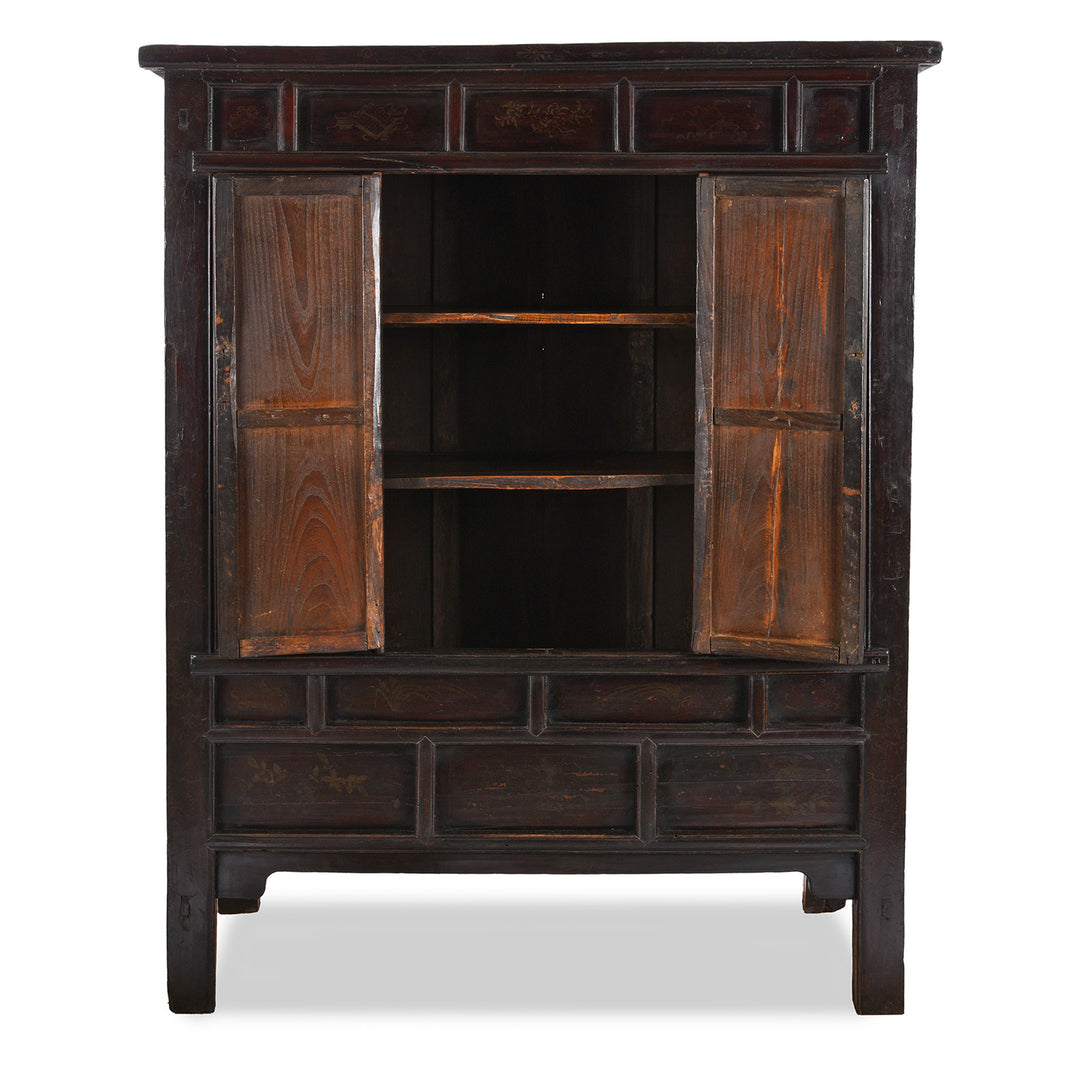 Open Doors View Of Antique Chinese Black Lacquer Wedding Cabinet | Indigo Antiques