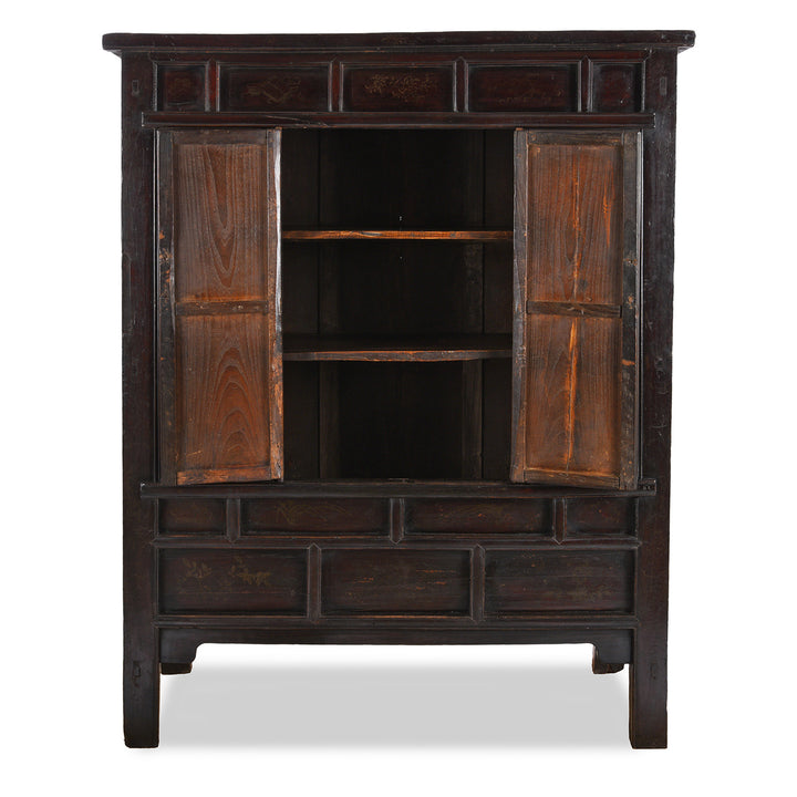 Open Doors View Of Antique Chinese Black Lacquer Wedding Cabinet | Indigo Antiques