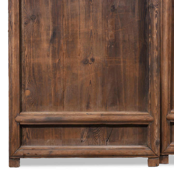 Bottom Corner Detail From Antique 4 Piece Chinese Pine Lattice Screen | Indigo Antiques