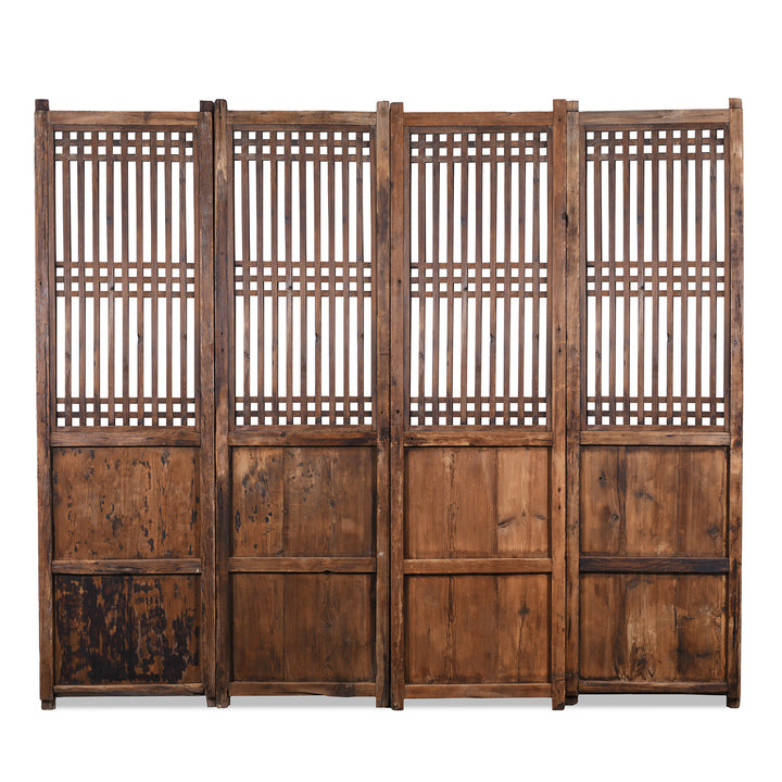 Back Of Antique 4 Piece Chinese Pine Lattice Screen | Indigo Antiques