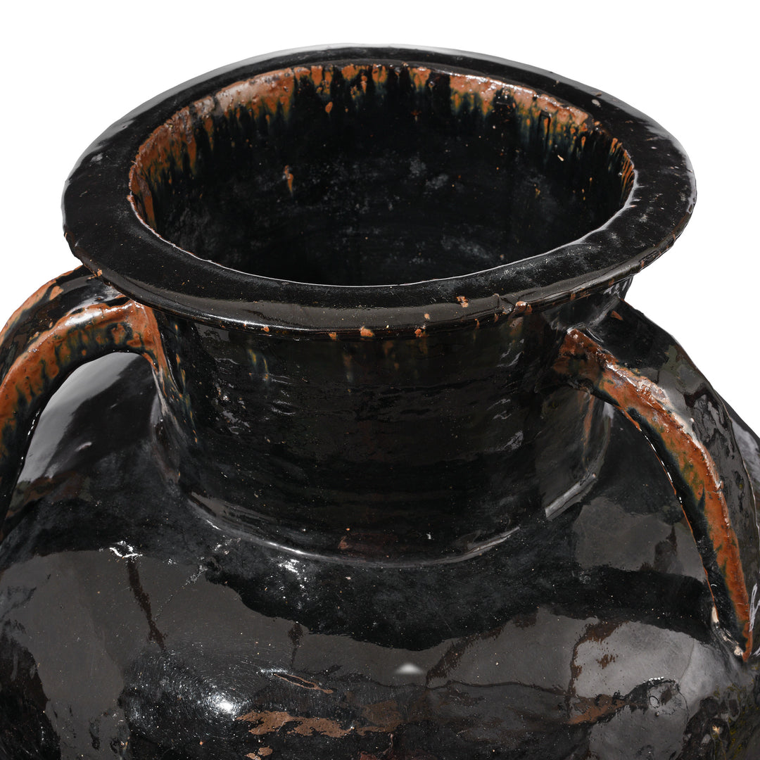 Top Down View Into Rim Of Antique Black Glazed Stoneware Wine Jar From Hebei | Indigo Antiques