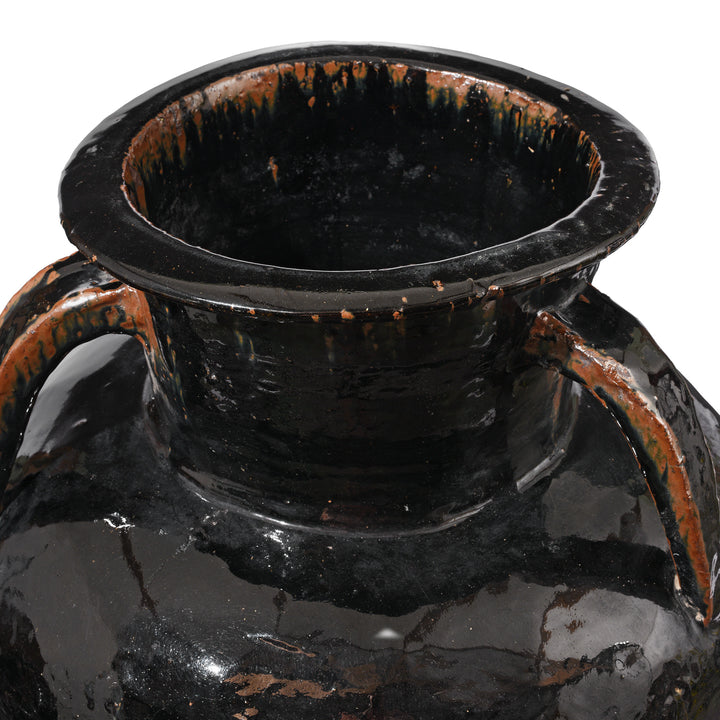 Top Down View Into Rim Of Antique Black Glazed Stoneware Wine Jar From Hebei | Indigo Antiques
