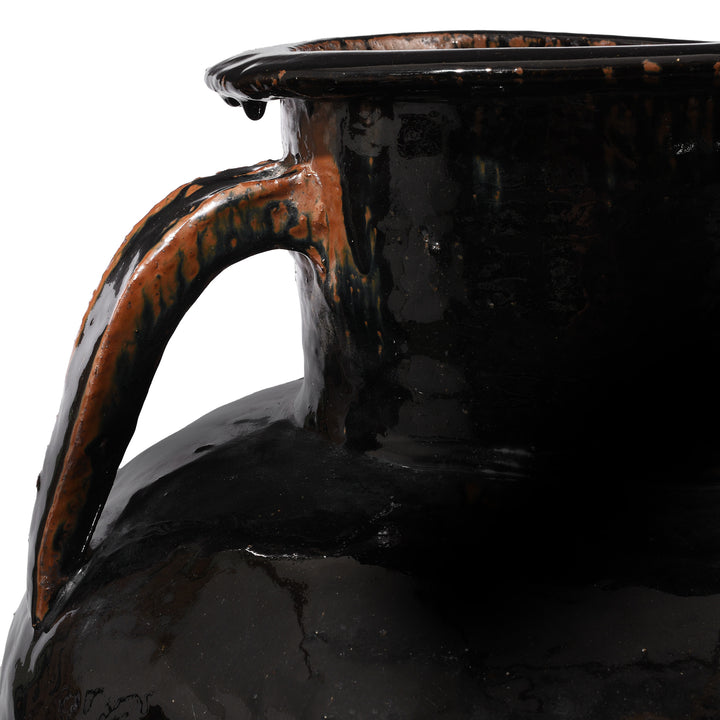Handle And Dribble Detail From Antique Black Glazed Stoneware Wine Jar From Hebei | Indigo Antiques