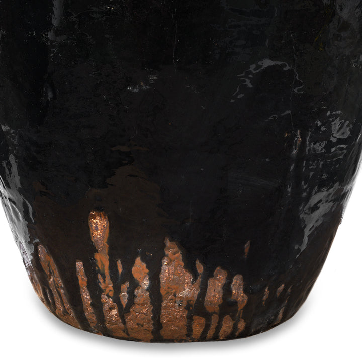 Dribble Glaze Detail From Base Of Antique Black Glazed Stoneware Wine Jar From Hebei | Indigo Antiques
