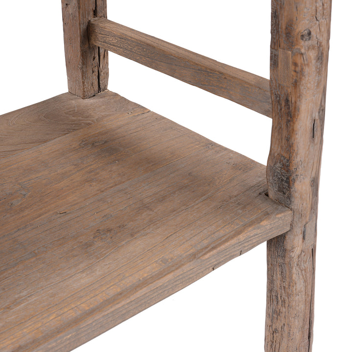 Detail View Of Leg From Bleached Reclaimed Elm Farmhouse Console Table With Rustic Finish And Lower Shelf
