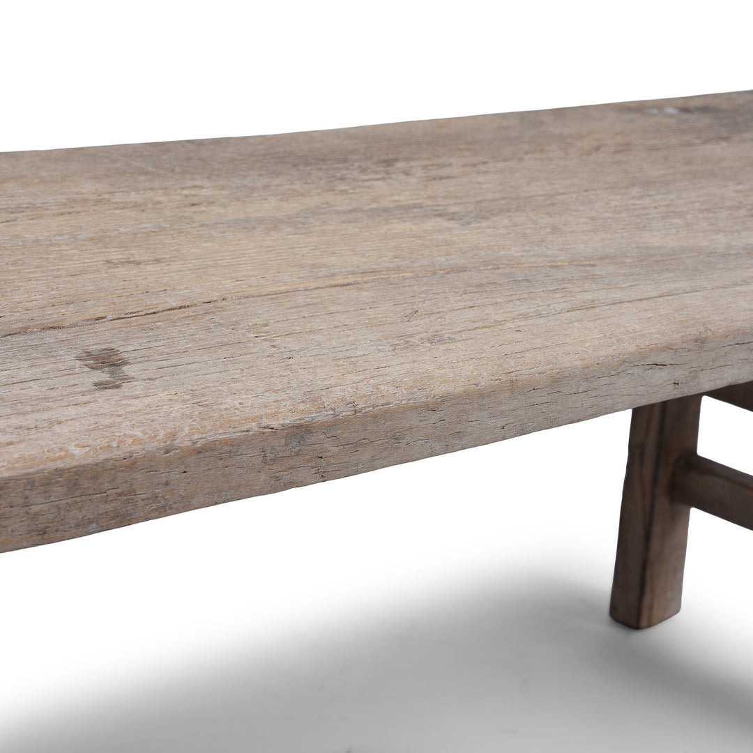 Detail From Antique 19th Century Henan Elm Farmhouse Coffee Table With Bleached Finish And Rustic Patina