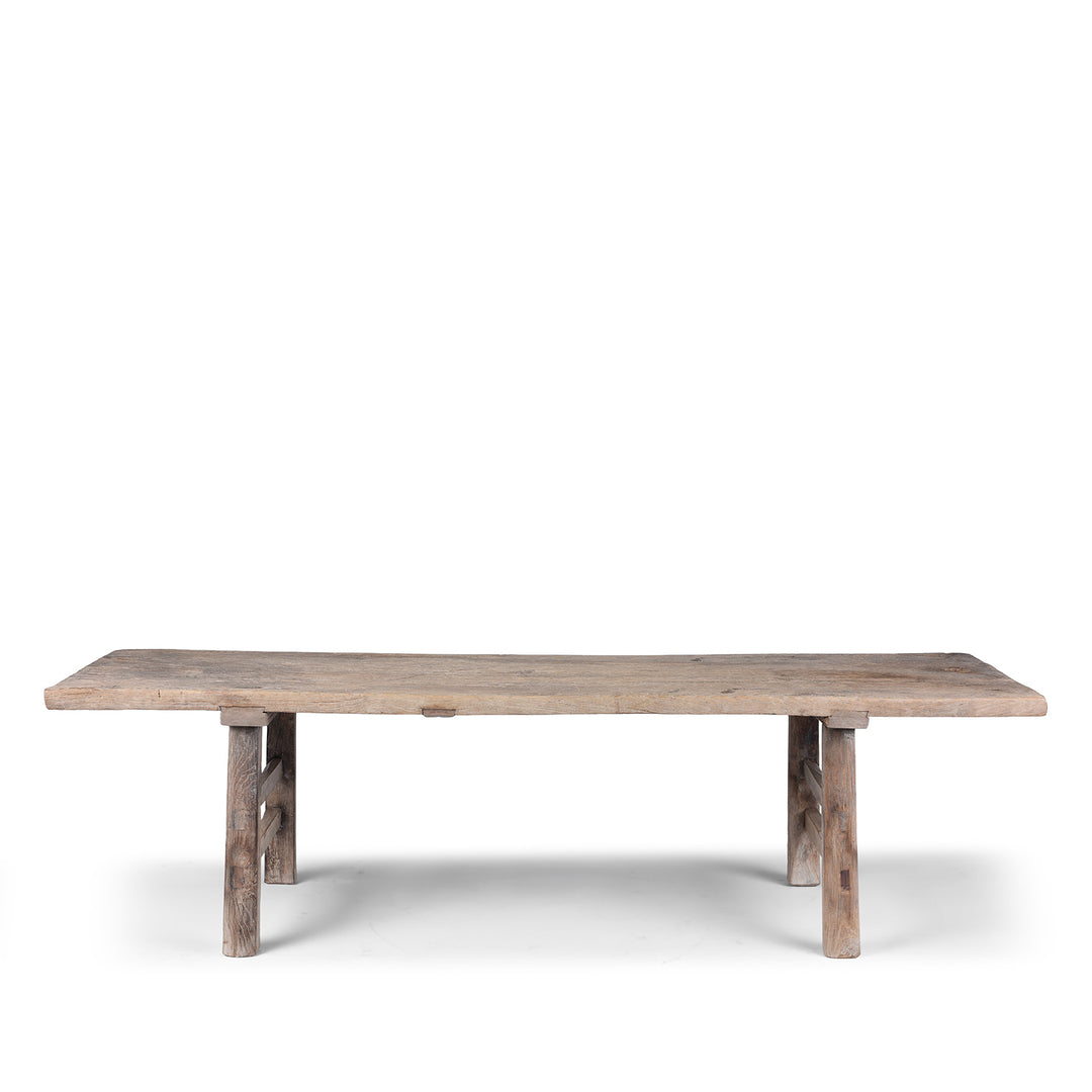 Antique 19th Century Henan Elm Farmhouse Coffee Table With Bleached Finish And Rustic Patina