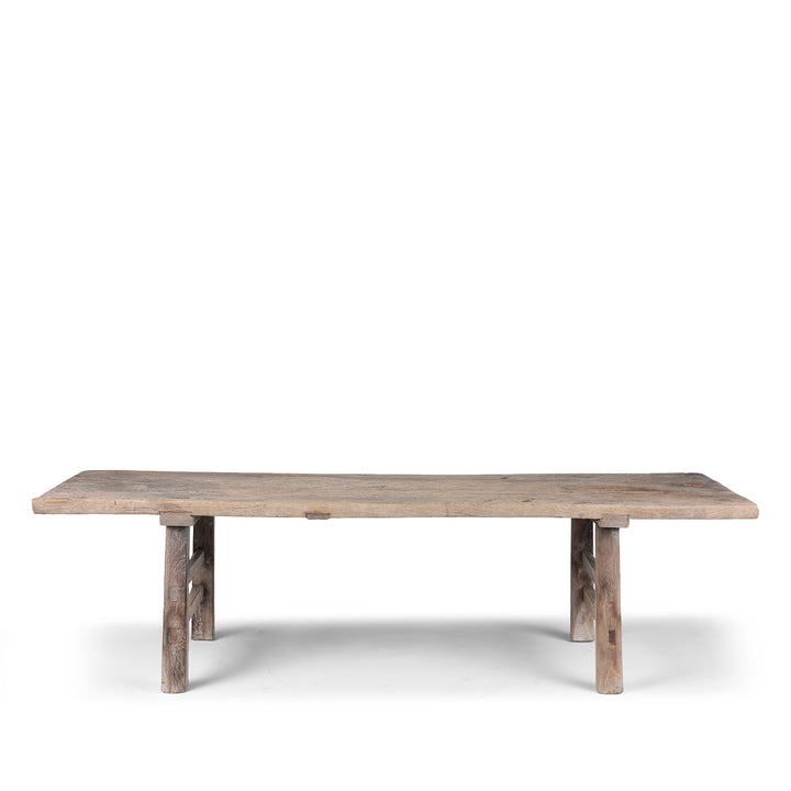 Antique 19th Century Henan Elm Farmhouse Coffee Table With Bleached Finish And Rustic Patina