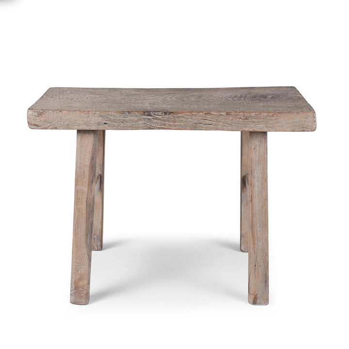 Antique 19th Century Henan Bleached Elm Farmers Stool With Thick Plank Seat And Rustic Patina