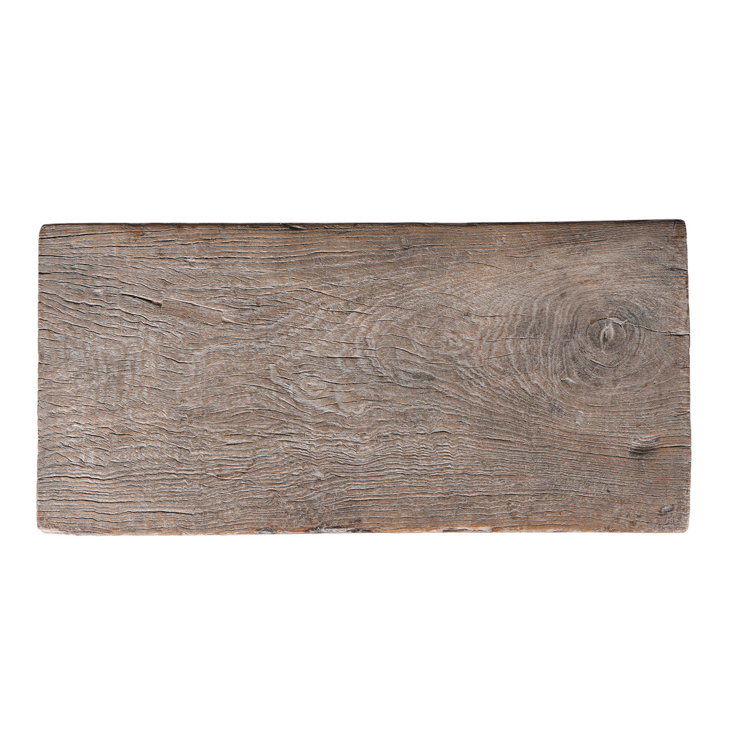 Top Down View Of Antique 19th Century Henan Bleached Elm Farmers Stool With Thick Plank Seat And Rustic Patina