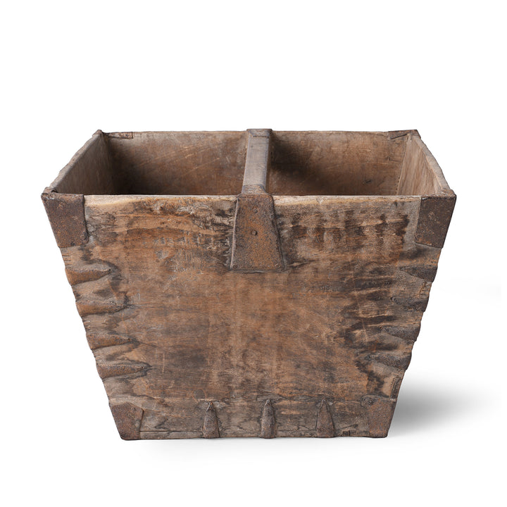 Antique Chinese Wooden Market Trug With Central Handle And Rustic Patina