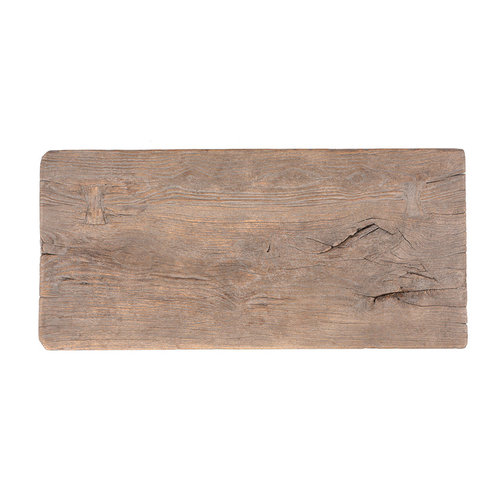 Top Down View Of Bleached Elm Stool From Henan With Rustic Tapered Legs And Weathered Finish