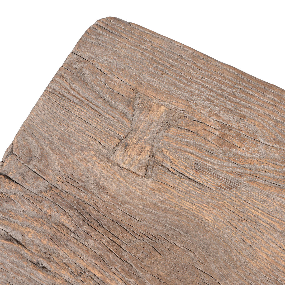 Joinery Detail From Bleached Elm Stool From Henan With Rustic Tapered Legs And Weathered Finish