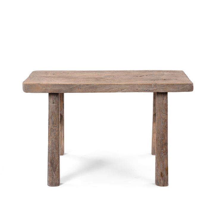 Back Of Bleached Elm Stool From Henan With Rustic Tapered Legs And Weathered Finish