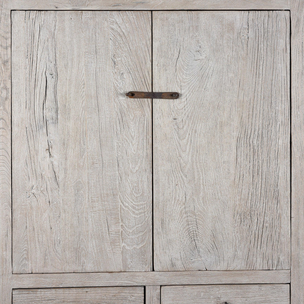 Doors Detail From Reclaimed Chinese Elm Cabinet With Two Panelled Doors And Four Lower Drawers Crafted From Antique Door Wood