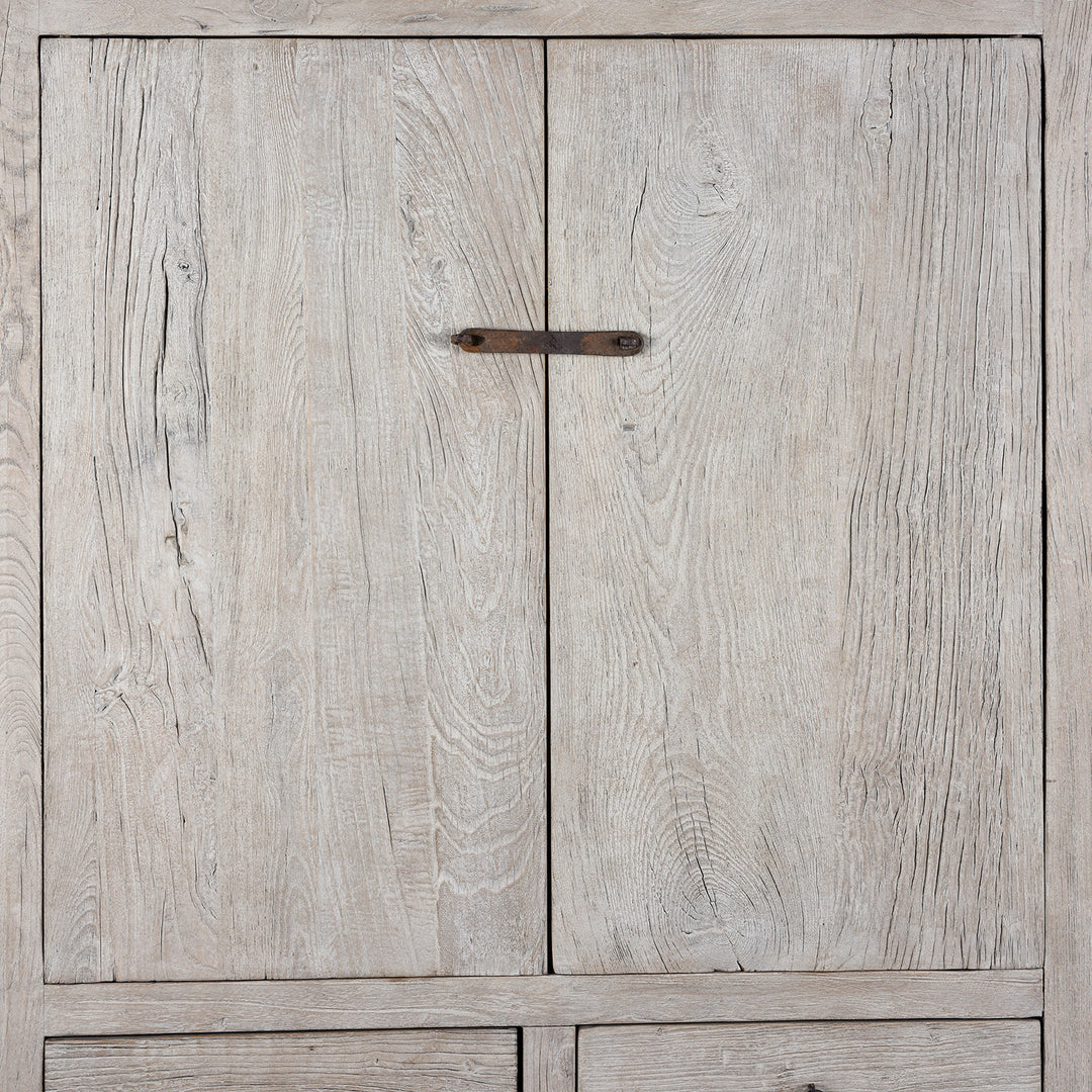 Doors Detail From Reclaimed Chinese Elm Cabinet With Two Panelled Doors And Four Lower Drawers Crafted From Antique Door Wood