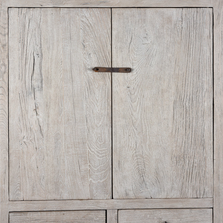 Doors Detail From Reclaimed Chinese Elm Cabinet With Two Panelled Doors And Four Lower Drawers Crafted From Antique Door Wood