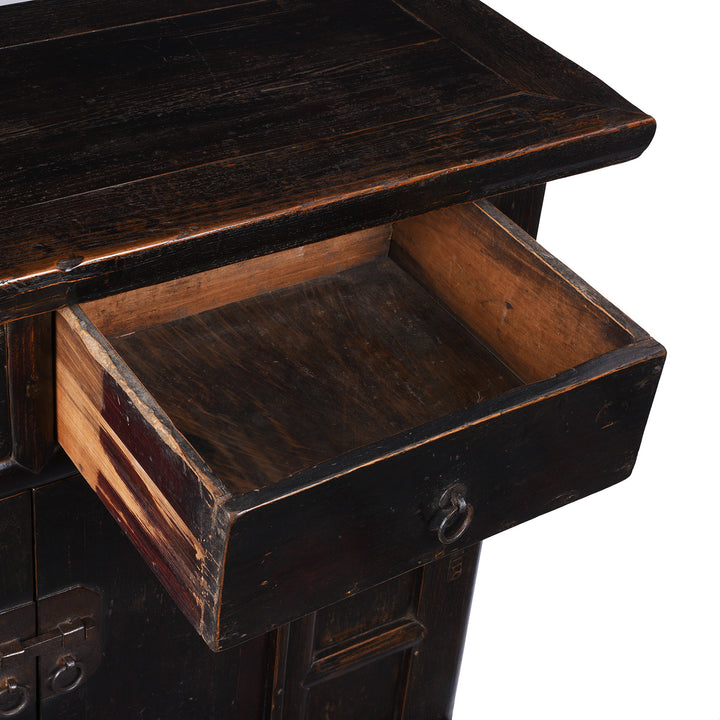 Drawer Detail From Antique Chinese Black Lacquer 2 Drawer Cabinet  | Indigo Antiques