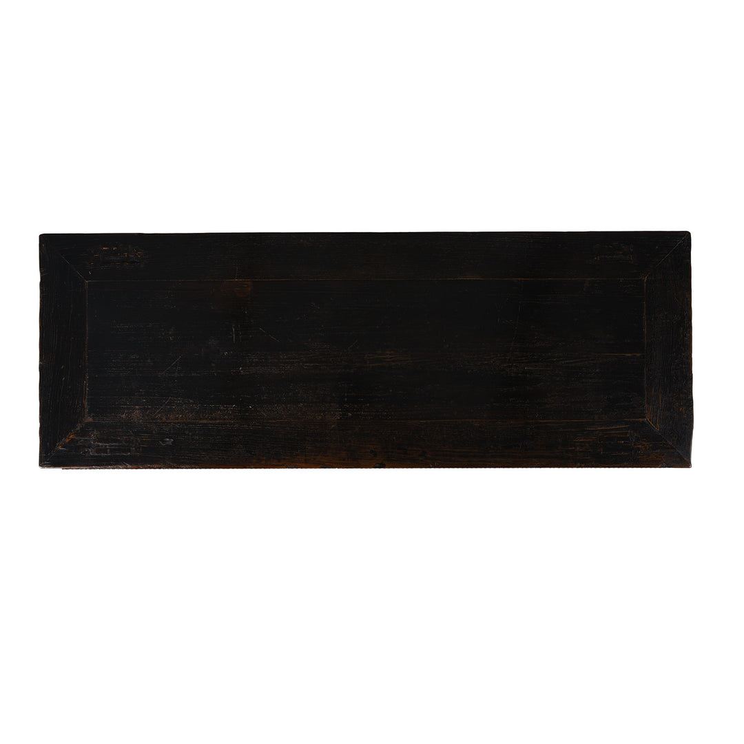 Top Down View Of Antique Chinese Black Lacquer 2 Drawer Cabinet  | Indigo Antiques