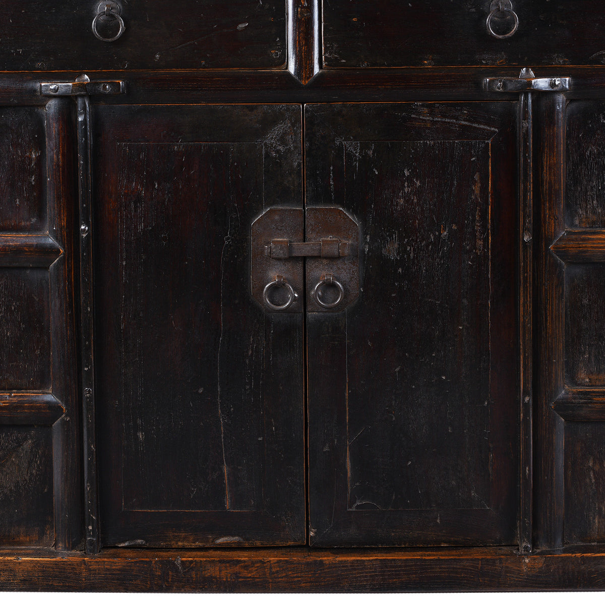 Doors Detail From Antique Chinese Black Lacquer 2 Drawer Cabinet  | Indigo Antiques