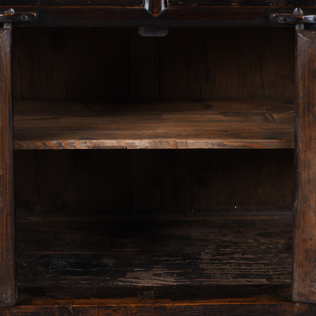 Inteiror Detail From Antique Chinese Black Lacquer 2 Drawer Cabinet  | Indigo Antiques