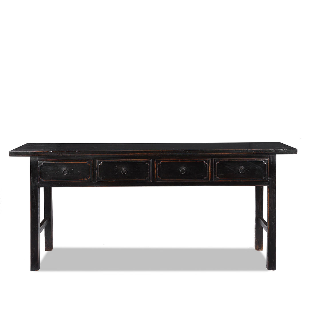 Late 19th Century Black Lacquer Elm Console Table From Shanxi With Four Drawers
