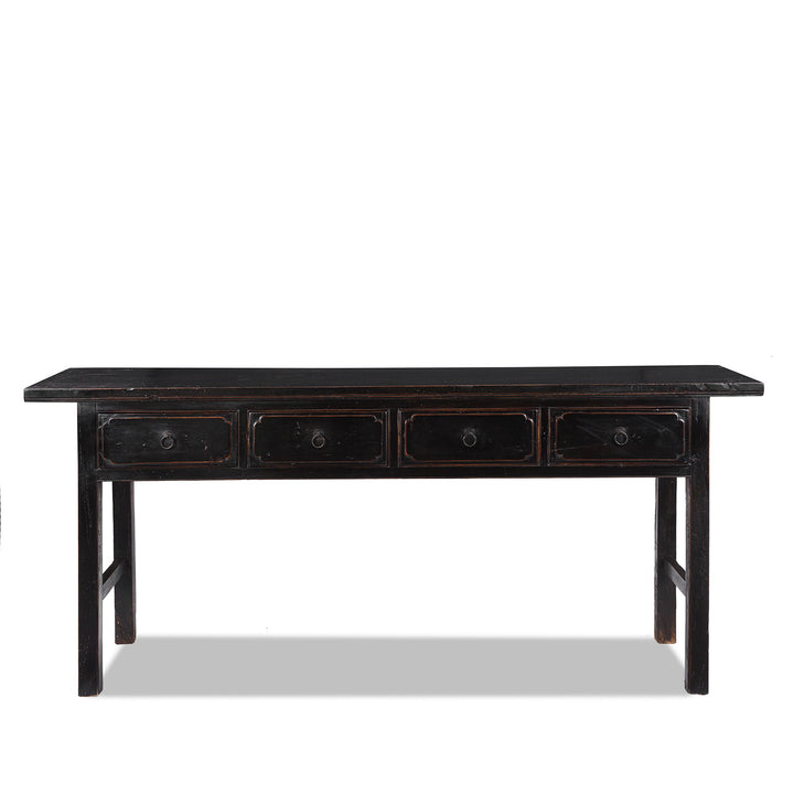Late 19th Century Black Lacquer Elm Console Table From Shanxi With Four Drawers