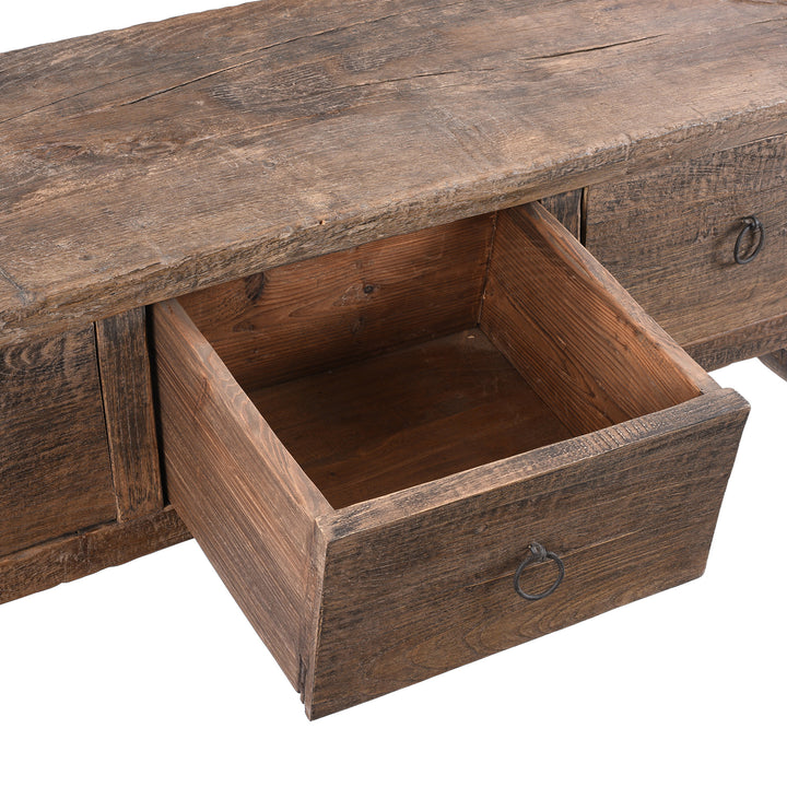 Drawer Detail From 19th Century Catalpa Wood Console Table From Shanxi With Three Drawers And Single Plank Top