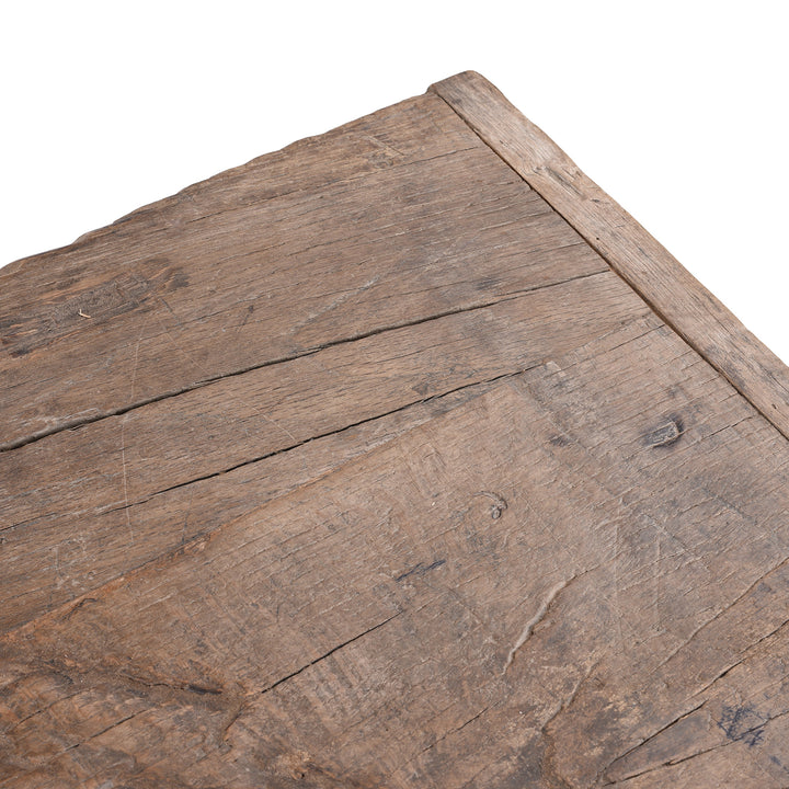 Surface Detail From 19th Century Catalpa Wood Console Table From Shanxi With Three Drawers And Single Plank Top