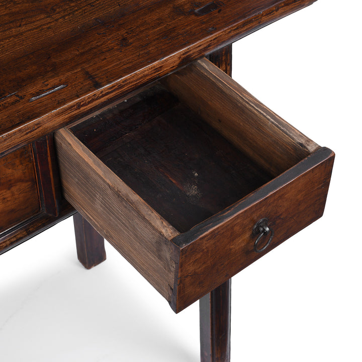 Drawer Interior Detail From  19th Century Chinese Walnut And Elm Three Drawer Console Table From Shanxi Province With Ring Pull Handles | Indigo Antiques