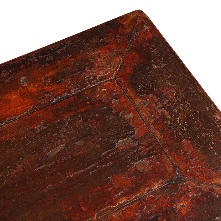 Table Top Detail From Carved Red Lacquer Elm Kang Table From Shanxi With Three Drawers