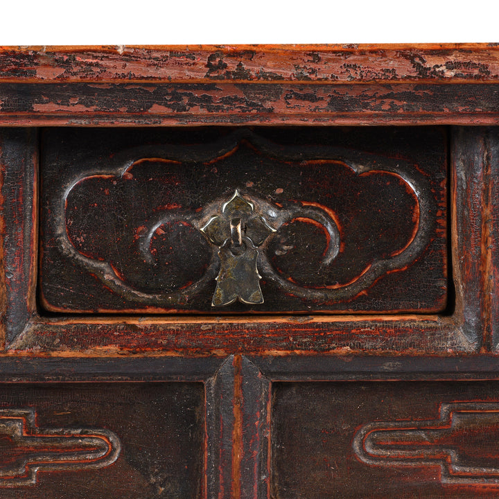 Drawer Detail From Carved Red Lacquer Elm Kang Table From Shanxi With Three Drawers