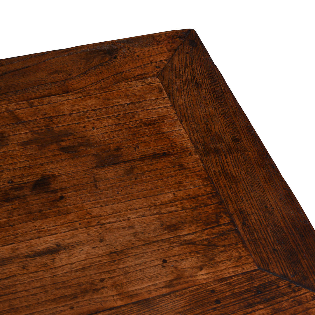 Top Corner Detail From Yumu Elm Two Drawer Shanxi Altar Console Table Nineteenth Century