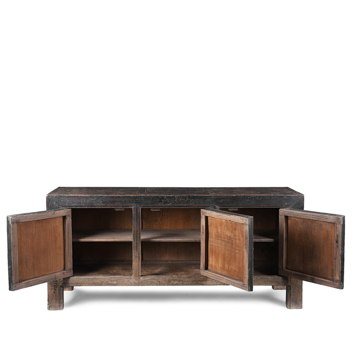 Interior Of Elm Grain Store Sideboard From Shanxi Province China With Three Doors And Dark Aged Patina | Indigo Antiques