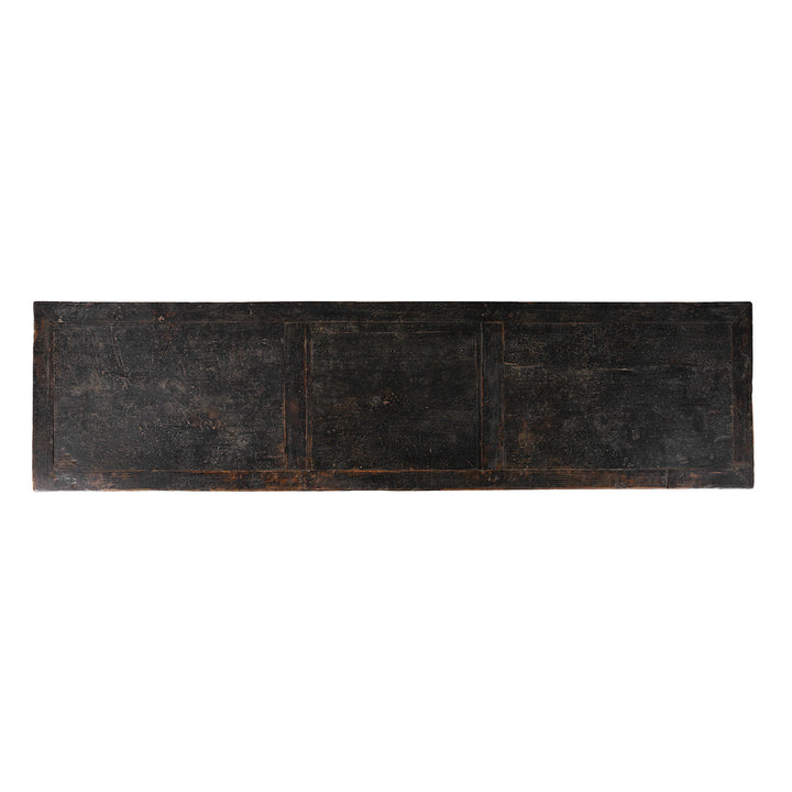 Top Down View Of Elm Grain Store Sideboard From Shanxi Province China With Three Doors And Dark Aged Patina | Indigo Antiques