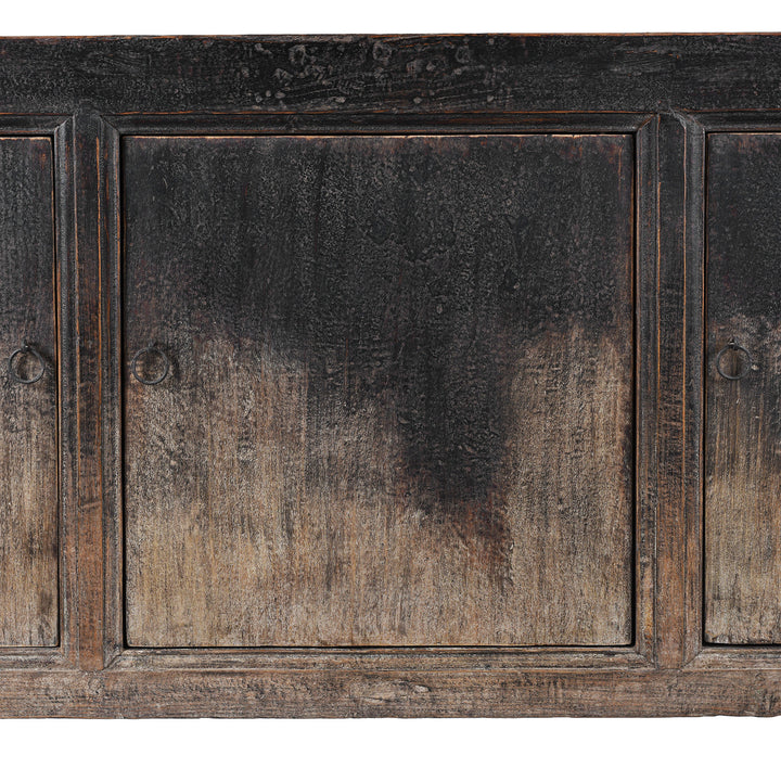 Doors Detail From Elm Grain Store Sideboard From Shanxi Province China With Three Doors And Dark Aged Patina | Indigo Antiques